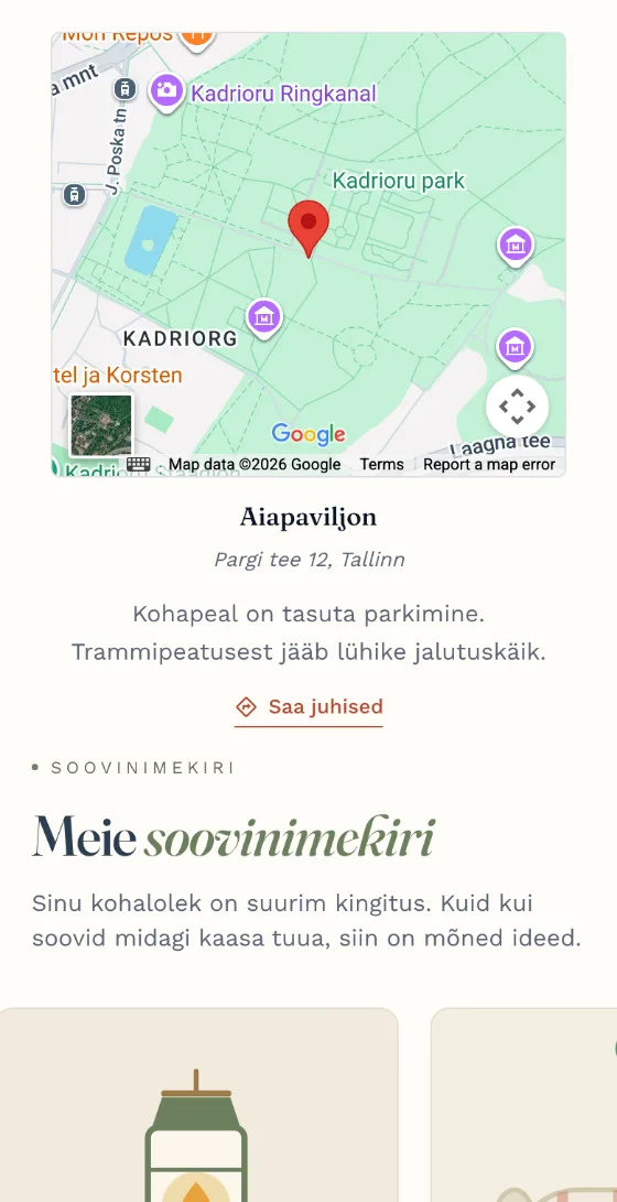Kutsu.me kutse asukohakaart, aadress ja ühine soovinimekiri