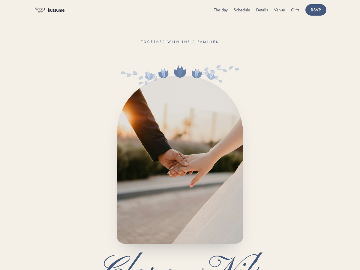 A sample invitation on the Blue floral wedding design